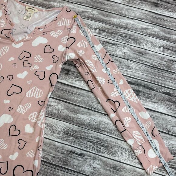 shosho Women's Loungewear Romper Pink White Black Hearts L LG Large Booty Shorts - Picture 10 of 10